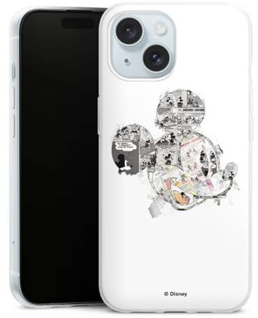 Slim Case extra dünn kompatibel mit Apple iPhone 15 Silikon Handyhülle transparent Hülle Mickey Mouse Offizielles Lizenzprodukt Disney