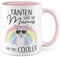 Tante Tasse mit Spruch - Geschenk Tanten sind wie Mamas nur viel cooler - Kaffeetasse aus Keramik 330ml - Geschenkidee Schwester Geburt Nichte Neffe Patentante Kaffee-Becher (Weiß/Rosa)