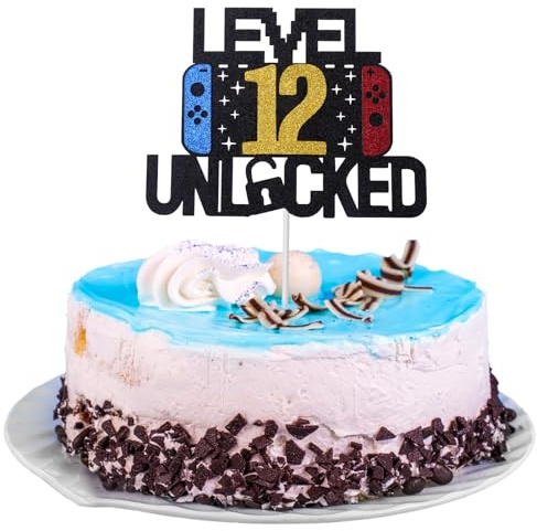Prasacco 12th Birthday Cake Topper Gaming Cake Topper Personalized Happy Birthday Cake Topper Decoration Birthday Game Party Supplies for Kids Boys