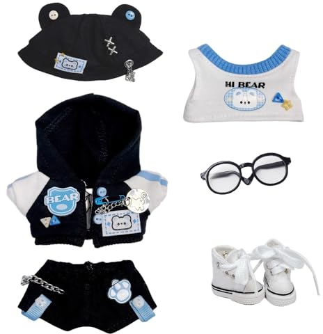 niannyyhouse 10cm Plüsch Puppe Kleidung Lose Hut Mantel Hosen Weste Brille Leinwand Schuhe Parkour Bär Set Weiche Gefüllte Plüsch Spielzeug Dress Up Zubehör, Weiss/Opulenter Garten