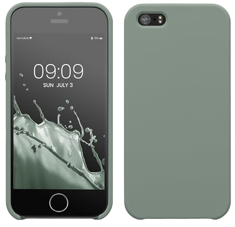 kwmobile Hülle kompatibel mit Apple iPhone SE (1.Gen 2016) / iPhone 5 / iPhone 5S Hülle - Silikon Handy Case - Handyhülle weiche Oberfläche - kabelloses Laden - Rainwashed Grün