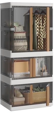 NETEL aufbewahrungsbox mit deckel, 2x72L und 150L plastik ordnungsboxen kleiderschrank, stapelbare aufbewahrungsboxen mit tür, faltbare aufbewahrungsbox schrank mit rollen und Stahlrohr