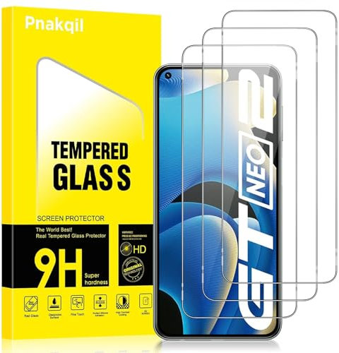 Pnakqil 3 Piezas Protector de Pantalla para Realme GT Neo2/GT 2/GT Neo 3T 5G Cristal Templado HD 9H Dureza Anti-Arañazos Antihuellas Sin Burbujas Transparente Vidrio Película