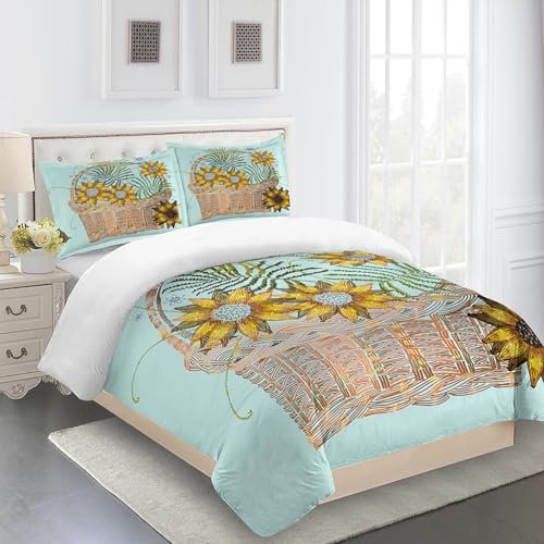 Bettwäsche 200X200 Sonnenblume Bettbezug Super Weich, Bettwasche Set Mikrofaser,Bettdeckenbezug Mit Reißverschluss Und 2X80X80Cm Kissenbezüge