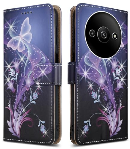 PIXFAB for Xiaomi Redmi A3 Case - Leather Wallet Phone Case, Magnetic Book Flip Folio Cover [Card Slots] and [Kickstand] Case Compatible with Xiaomi Redmi A3 - Butterfly
