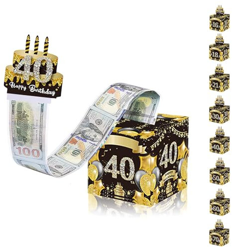 Geldgeschenke Geburtstag Überraschungsbox für Männer Frauen 40 Geburtstag Surprise Box,Schwarz Gold DIY Geburtstag Geschenkverpackung Geldgeschenke Verpackung,Geldgeschenk Happy Birthday Tortendeko