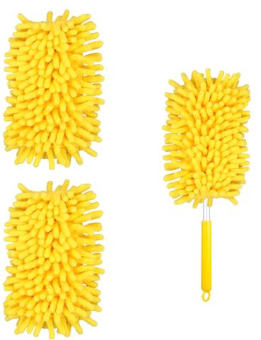2pcs Duster Refills for Swiffer, Microfiber Dusters Heavy Duty Refills 360 Ceiling Fan Duster Replacements Reusable Hand Dusters for Cleaning (Yellow)