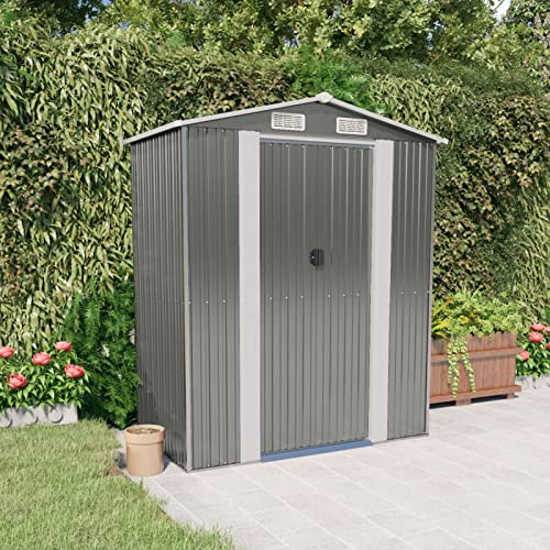 Bulliing Geräteschuppen Hellgrau 192x108x223 cm Verzinkter Stahl GeräTeschuppen Klein Gartenlaube Kekta GeräTeschuppen GartenhüTte GeräTeschuppen