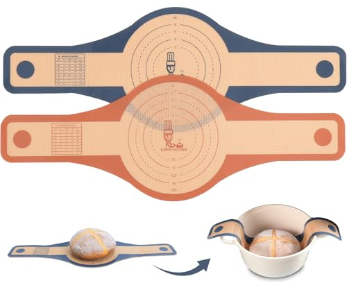 Super Kitchen 2PCS Silicone Bread Sling for Dutch Oven Sourdough Baking Mat | Extra Wide & Long Handles, Non Stick Silicone Sour Dough Sling for Transfer, Reusable Bread Mat for Baking (Dark Grey,Brown)