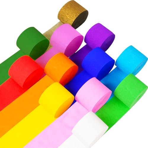 MOSTFUN 12 Rollen Krepppapier Bunt, 12 Farben Kreppband Regenbogen, DIY Kreppbänder für Partydekorationen, Geburtstagsdekorationen, Hochzeitsdekorationen (4,5 cm x 25 m/Rolle)