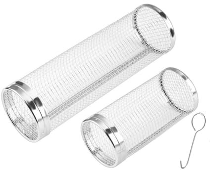 Clyictz Rolling Grill Basket, Grill Nets for Outdoor Grill Vegetable,Barbecue Stainless Steel Wire Mesh Cylinder (Large+Small)