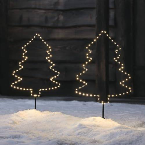 Lights4fun 2er Set LED Tannenbaum Stableuchten 1m Timer warmweiß Gartenstecker Beleuchtet Außen LED Outdoor Weihnachtsdeko Aussen