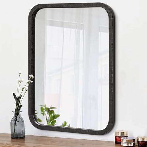 AOAOPQ Mirror Wall Mounted Frame Vanity Mirror Notches Corner Black Gold Rectangle Mirror for Bathroom Bedroom Living Room Entryway Hangs Horizontally or Vertically