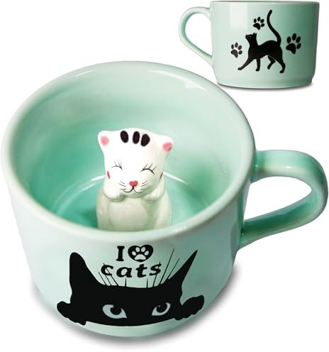Süße Katzen 3d tasse Tier Figur- Mug niedlicher Cat Kitten Pfoten paw Deko - lustige Katzen Geschenk tasse Cute Süße Geschenke für Frauen Tante Freund als Kaffeetasse Tasse Kinder Tee - 230ml