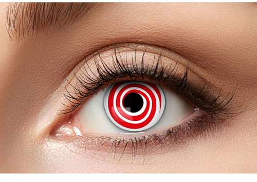 Rote Spiralen Kontaktlinsen/Jahreslinsen - Motivlinsen ohne Sehstärke - Unisex - Erwachsene - ideal für Halloween, Karneval, Motto- und Horror-Party