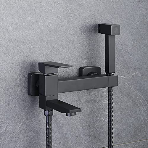Black Wall Mounted Toilet Bidet Sprayer Set with Hot and Cold Mixer Handheld Spray Attachment for Bathroom Includes Shower Hose.