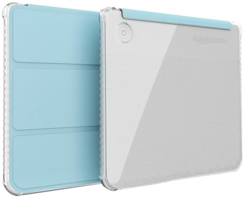 TUDIA SKN FLIP Hülle für Tolino Vision Color (2024) / Kobo Libra Color (2024) – [Auto-Wake/Sleep-Technologie] Stoßfest schlank transparente TPU-Rückseite dreifach gefaltete Lederhülle - Klares Blau