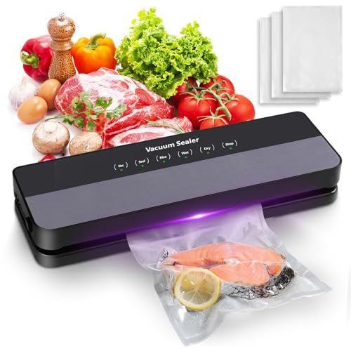 AUAUY Vacuum Sealer, 5-in-1 Food Vacuum Sealer Machine with 65 KPA Powerful Suction, Multi-Functional Food Vacuum Sealer for Dry and Moist Food Fresh Preservation 30 Vacuum Bags Included