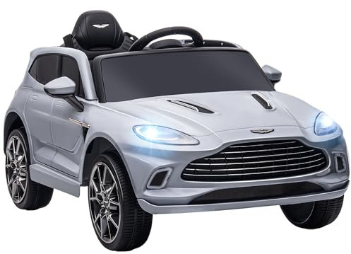 AIYAPLAY 12V Kids Electric Car, Aston Martin DBX Licensed Kids Ride on Car with Remote Control, 4 Suspension Wheels, LED Lights, Music, Horn, Slow Start, for Ages 3-6 Years, Grey