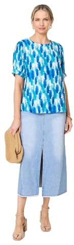 Izabel London Printed 1/2 Turn-Up Sleeve Blouse made from a viscose blend, For Women UK with a hip length hem. Blue