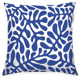 Herding Tom Tailor Renforcé-Kissenhülle, 40x40 cm, 100% Baumwolle/Renforcé, mit farbigem Reißverschluss, Organic Leaves Blau, Weiß (Cobalt)