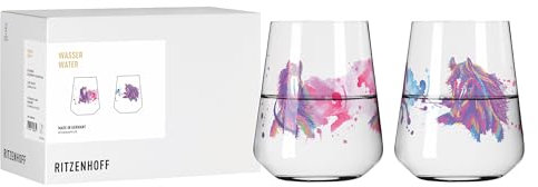RITZENHOFF 8086002 Wasserglas 2er Set 500 ml, Serie Reitgold - 2 Stück mit Motiv Pferde lila-pink, Made in Germany