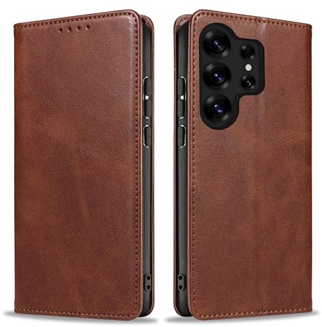 LBH Handyhülle Smartphone-Hülle für Samsung Galaxy S25 Ultra Klapphülle Magnetverschluss Kartenfächer Geldfach Standfunktion Case Etui Rundumschutz Schutzhülle Dunkelbraun
