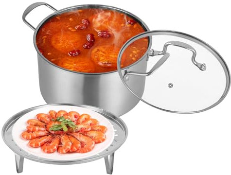 vinnyooc 4L Kochtopf Induktion, Topf Kochtopf 25cm, Gasherd Dampfkochtopf Dual Use 4-5 Personen mit Glasdeckel Dual Use 4-5 Personen für Wohnhäuser Restaurants Hotels