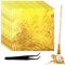 Bewudy 150 Blatt Blattgold Stück Imitation, 14x14CM Goldfolie Papier mit Pinzetten und Bürsten Blattgold Zum Basteln Goldpapier zum Basteln für Vergoldung Malerei Küche Mousse Kuchen Handwerk Nägel