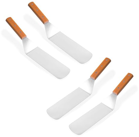 4er Set Pfannenwender groß aus Edelstahl | Fleischwender mit Holzgriff | Bratenheber - Pfannenschaufel| Bratenwender Grillwender | Grillspachtel | BBQ Grillspachtel | Küchenschaber Burger Grillwender