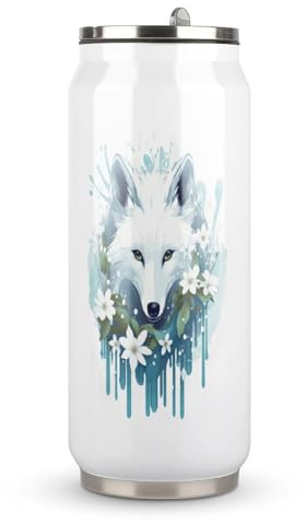 White Fox Coffee Mug 304 Stainless Steel Insulated Tumbler Portable Water Bottle Tea Cup 500ml