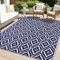 Homaxy Waterproof Outdoor Rug 150 x 240 cm, UV Resistant Reversible Plastic Straw Garden Rug, Portable Easy Cleaning Carpet for Patio, Camping, Balcony, Picnic, Navy Blue & White