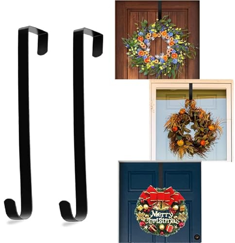 BUKCYUE Kranz-Haken, Türhaken aus Edelstahl, Kranzhaken Weihnachten, 31 cm Türhaken aus Edelstahl, Für Weihnachten, Hochzeit, Zuhause, Büro Türdekoration, Zweier-Set (schwarz)