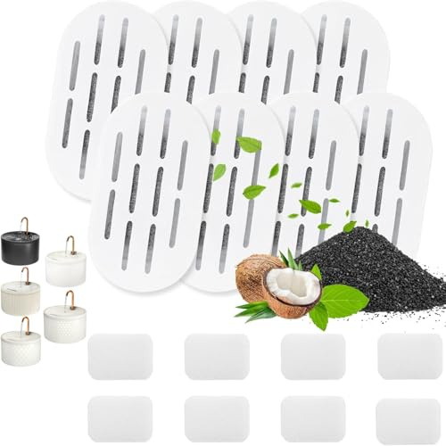 MISFANS Cat Water Fountain Replacement Filters, 8+8 Pack for Ceramic Pet Water Dispensers, Multi-Layer Activated Carbon Filtration, Cleaner & Fresher Water, Recommended Change Every 1–2 Weeks