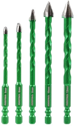 Masonry Drill Bit Set - KURSTOL 5pcs 5/6/8/10/12mm Concrete Drill Bit | Eccentric Tungsten Carbide Tip, Quick Change Shank, for Masonry Concrete Glass Ceramic Tile Wood Plastic