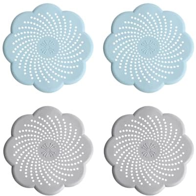 4 pezzi protezione per scarico in silicone, 15 x 15 cm, filtro di scarico universale, cattura capelli doccia con ventosa, filtro per capelli per lavandino e vasca, filtro per copertura scarico