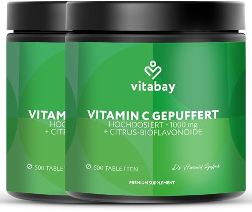 Vitabay Vitamin C Hochdosiert 1000mg - 1000 Vegane Time Released Tabletten | Vitamin C Gepuffert - Vit C mit Citrus Bioflavonoide - Vitamine C mit zeitverzögerter Abgabe - Laborgeprüft