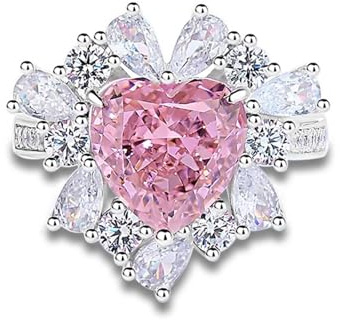 Skcess Platin Ringe Damen, Zierlicher Ring 10mm Synthetischer Rosa Saphir Rosa 4ct Moissanit Größe 61 (19.4)