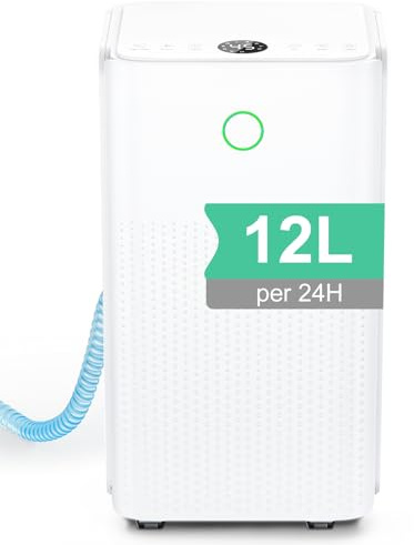 Deumidificatore 12L/24H - Deumidificatore elettrico con compressore, 3 modalità, silenzioso e a basso consumo, scarico continuo, serbatoio 2,2 l, timer 24 ore, deumidificatori di umidità per la casa