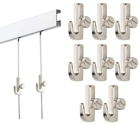 10 Pezzi Ganci per Quadri Regolabili, Mini Ganci per Binari di Galleria in Lega di Zinco, per Fune in Acciaio 1-2mm, Kit Appendi Quadri Pesanti per Foto e Arte, Portata 45-60kg