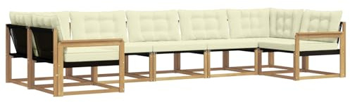 vidaXL Outdoor-Sofagarnitur mit Kissen 7 pcs Weiß und Creme, Elegantes Garten-Sofa, modernes Outdoor-Sofa, robuste Lounge-Möbel für gemütliche Treffen
