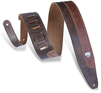 Levy's Leathers PMD4BU-DBR Gitarrengurt aus veganem Leder, Used-Look, Vintage-Stil, 5-Cent-Büffel-Münzmedaillon und Wildlederrückseite, verstellbar von 119,4 cm bis 140 cm, Dunkelbraun