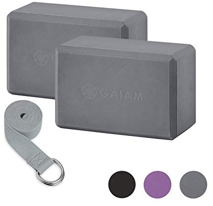 Gaiam Uni-Erwachsene 2 1 Block 2er-Pack und Gurt-Set, GRAU