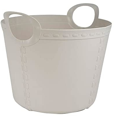 Life Story Runder Flexi Tub im Natürlichen Design mit Griffs, Flexibler Körbe Kunststoff, Badezimmerkorb, Wäschekorb, Spielzeug Ablagekorb, Aufbewahrungboxen, Gartenkorb