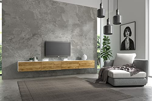 Wuun® TV Lowboard TV Board hängend I 100cm-280cm I Hängeschrank Wohnwand/Somero Weiß-Matt/Eiche I 280cm