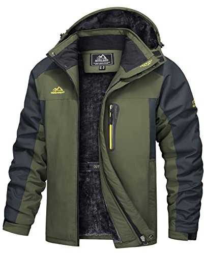 TACVASEN Herren Wasserdicht Winter Skijacke Warme Snowboardjacke Outdoorjacke Gefüttert Winterjacke (XL, Armeegrün)