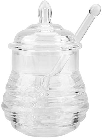 Fdit Honey Jar Transparent Hive Shape with Stick Dripper Storage Dispense Honey 245ml