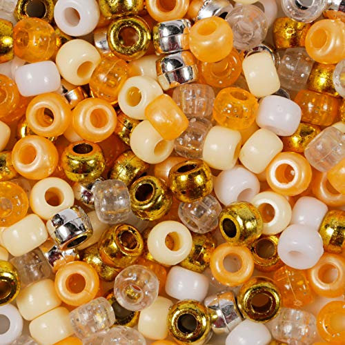 Golden Dream Pony Beads Mix 200 Pieces Mixed Gold Orange Beads Size 9mm x 6mm