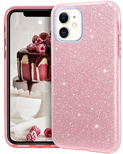 MATEPROX Glitter Case Compatible with iPhone 11 Cases Sparkle Sparkly Bling Cute, 3 Layer Hybrid, Anti-Slick Protective Cover-Pink