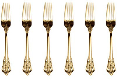 Golden Besteck-Set Barock, Antik Look, aus 18/10 Edelstahl Spiegelpolierte, ideal für Haus, Küche, Restaurant, Hochzeit, Partys, Nachmittagstee, Dessertgabeln 6-teiliges, Länge 18cm